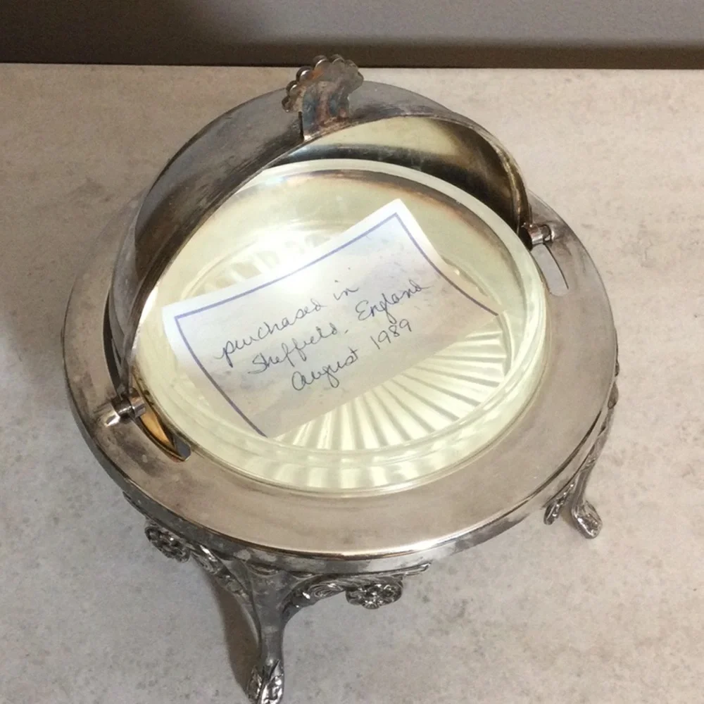 Sheffield England Silver Plated Covered Dome Butter Serving Dish
